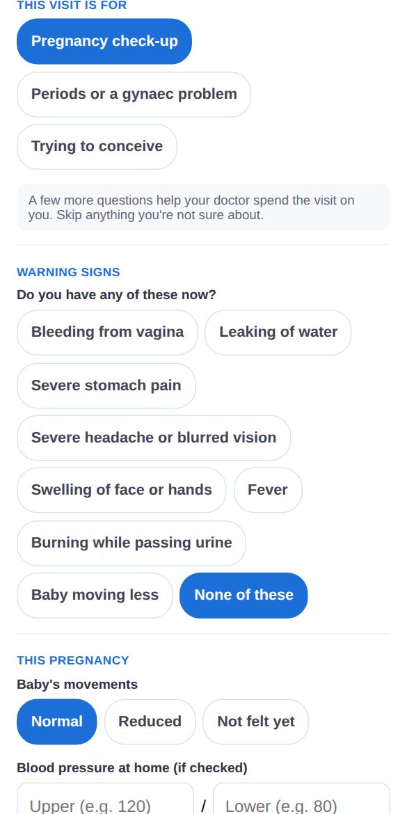 Pre-visit form on the patient's phone